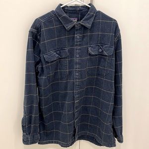 Patagonia Fjord Flannel Shirt, Large, Navy with Tan
